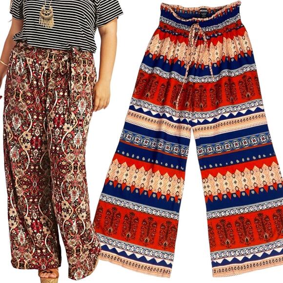 Wide-Leg Palazzo Pants XL Boho Festival Loungewear Casual Southwestern Bohemian - Picture 1 of 9